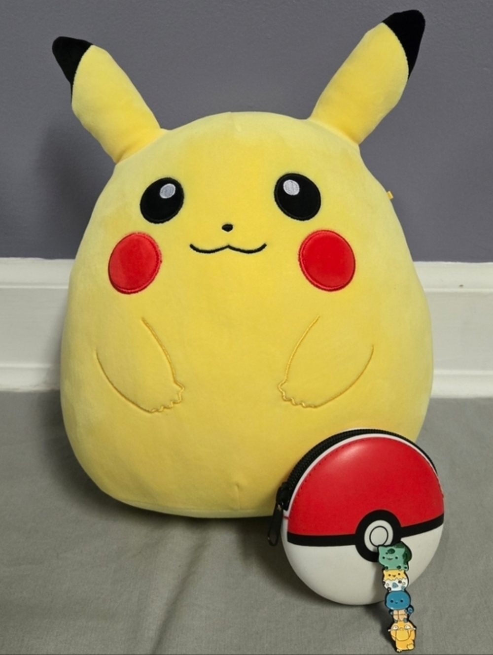 Squishmallows Pokemon Pikachu Plush with Pokeball Coin Case and Pin